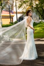 3D Lace Wedding Gown with Detachable Halter Bow Train