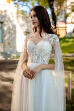 Lightweight Bridal Gown with Lace and Sheer Cape Sleeves