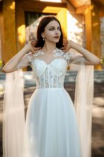 Lightweight Bridal Gown with Lace and Sheer Cape Sleeves