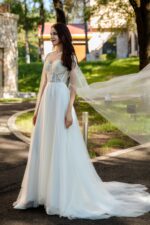 Lightweight Bridal Gown with Lace and Sheer Cape Sleeves