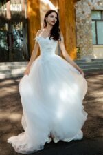 Vintage-Inspired Wedding Gown with Lace Floral Appliqué