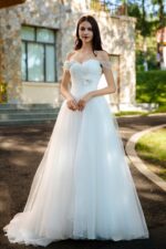 Vintage-Inspired Wedding Gown with Lace Floral Appliqué