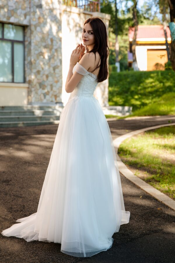 Vintage-Inspired Wedding Gown with Lace Floral Appliqué