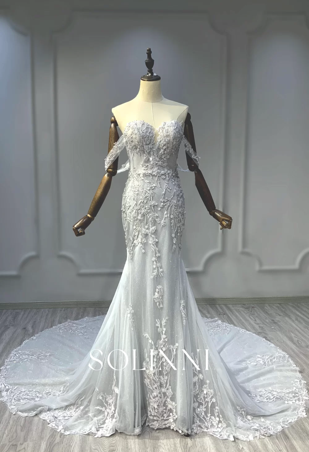 Colorful Bridal Gown with Lace and Sparkling Tulle