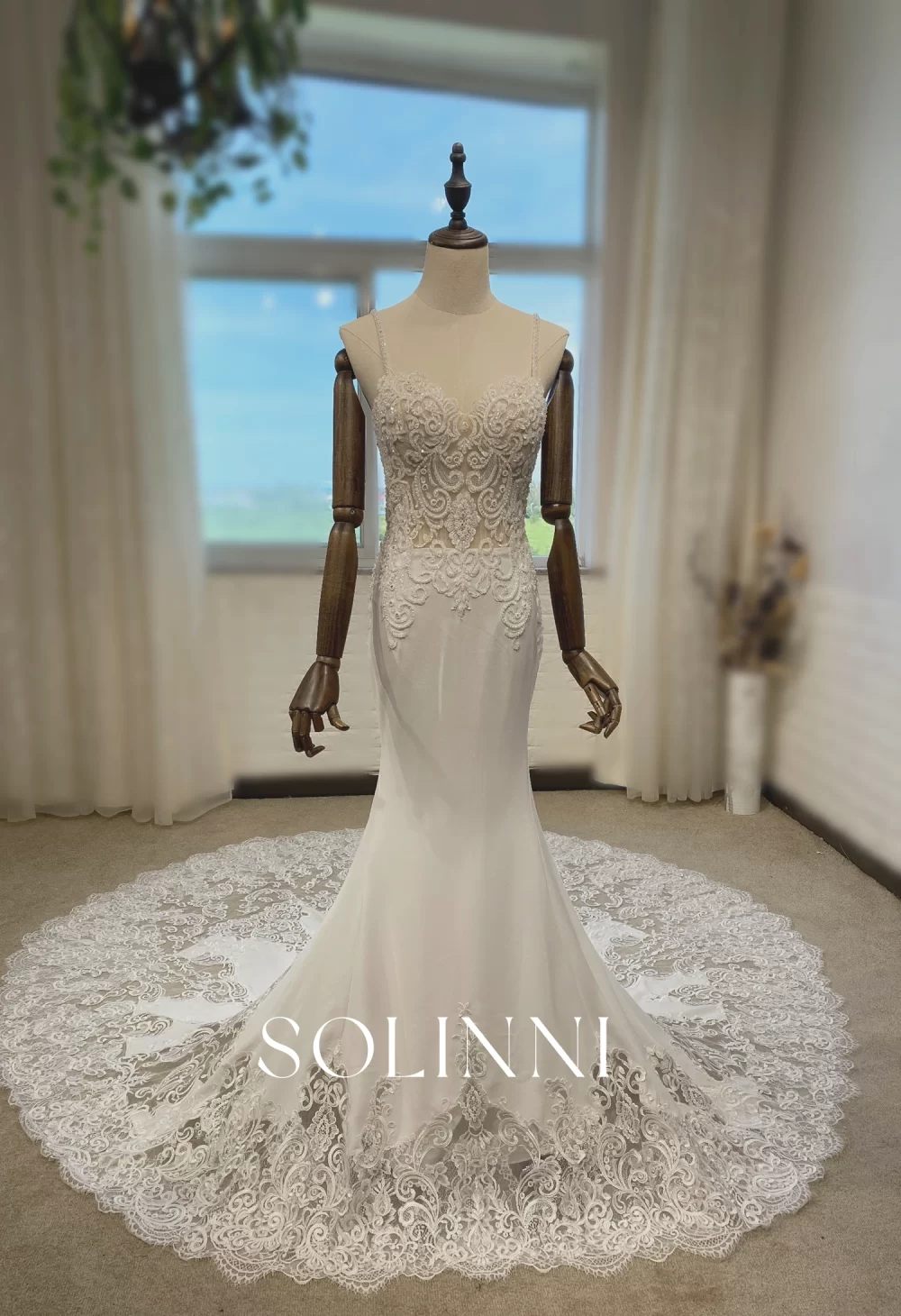 Beaded Lace Bridal Gown with Grand Train