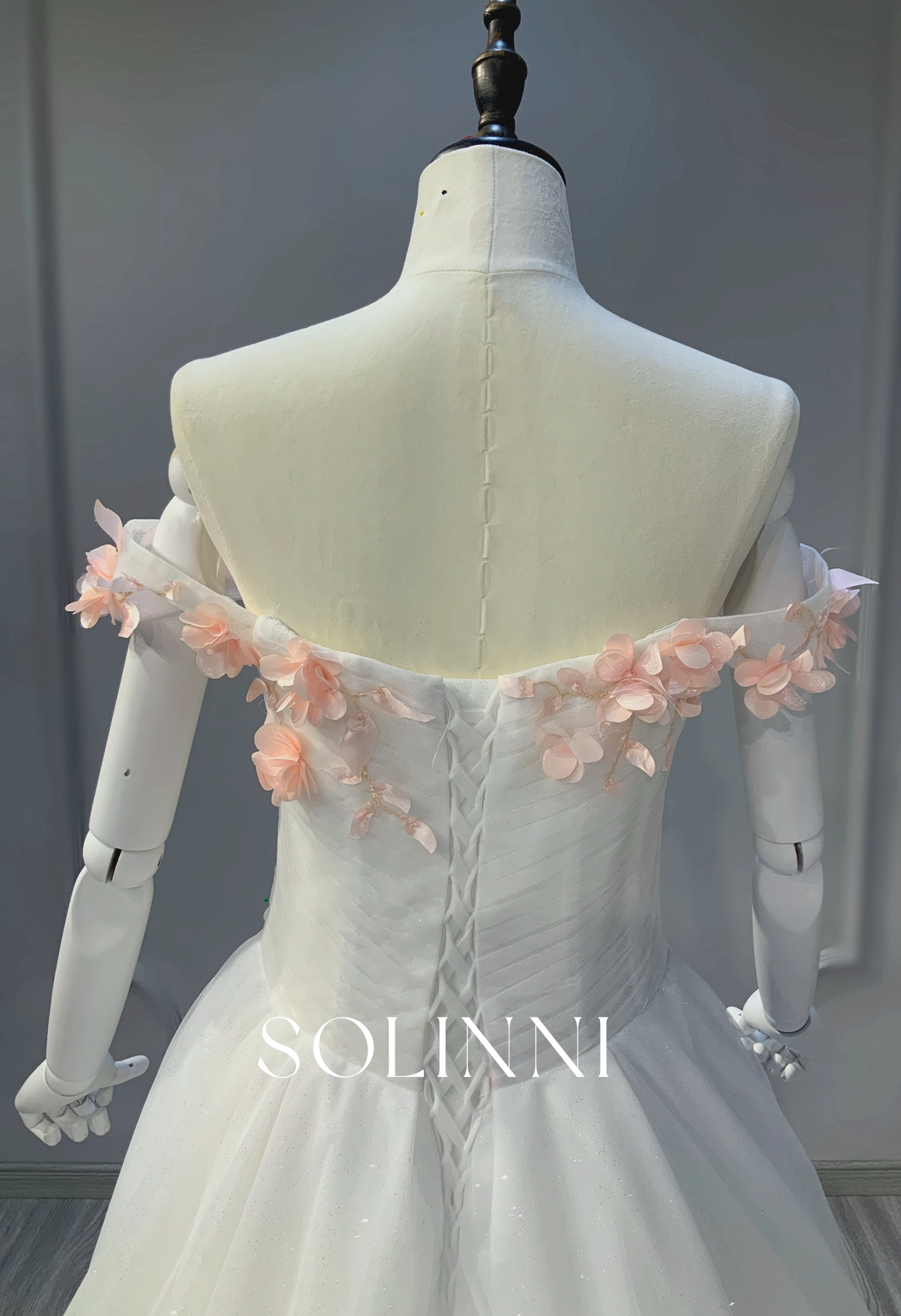 A-line Wedding dress with 3D organza floral Lace - Solinni A-line Wedding dress with 3D organza floral Lace