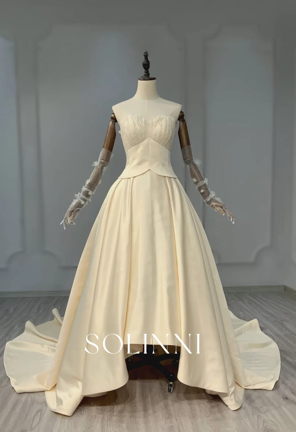 Sculptural Satin Ball Gown with Vintage-Inspired Bodice