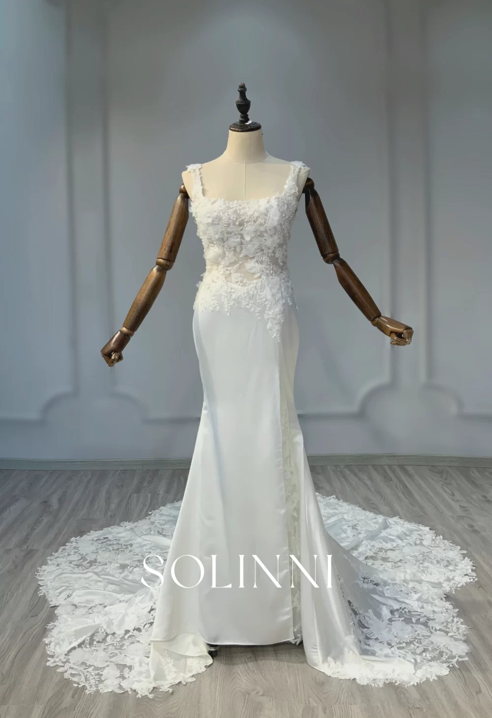 Floral Applique Mermaid Gown with Luxe Petal Train