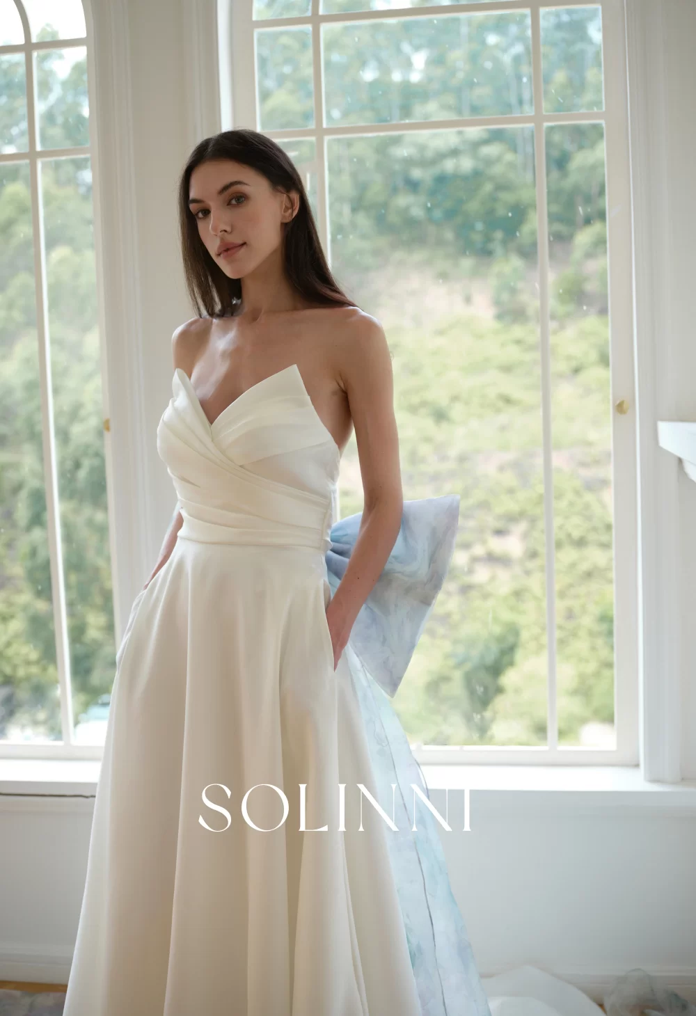 Kaya - Mikado Wedding Dress with Detachable Colorful Bow
