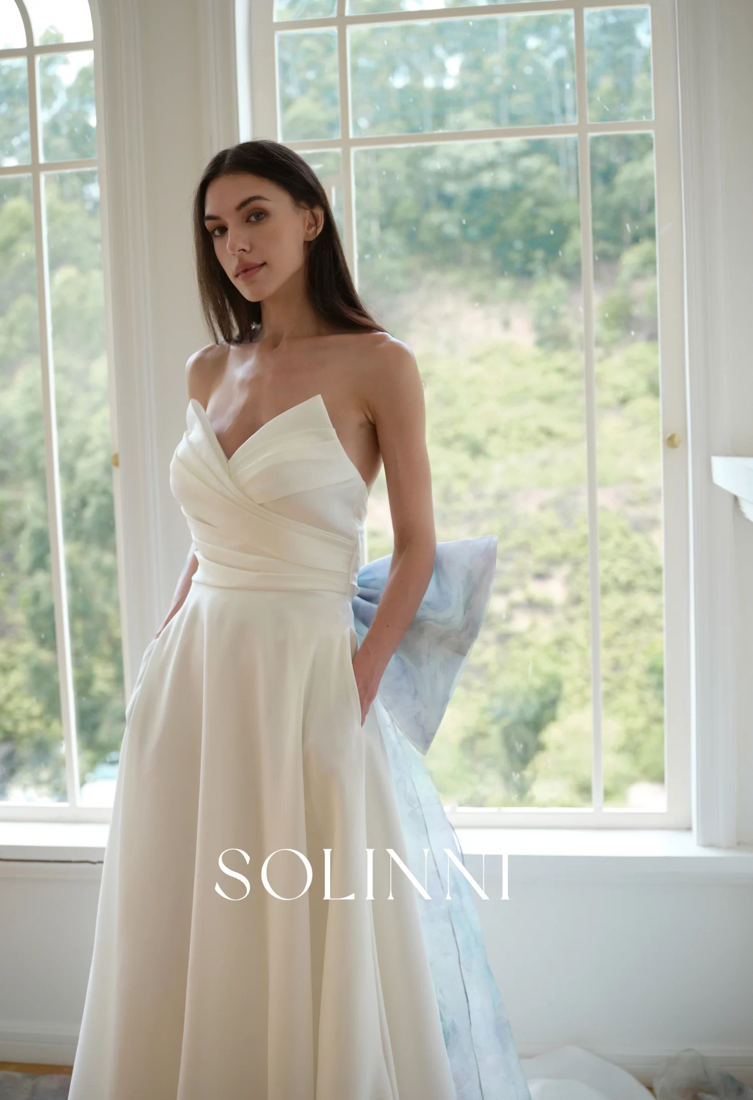 Kaya - Mikado Wedding Dress with Detachable Colorful Bow - Solinni Kaya - Mikado Wedding Dress with Detachable Colorful Bow