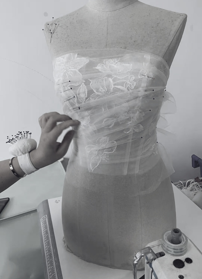Online production control for custom wedding dresses at Solinni with real-time design confirmation