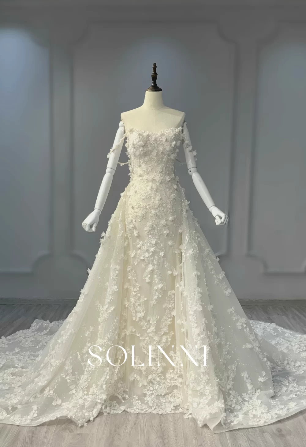 Floral Embellished Wedding Gown with Detachable Train