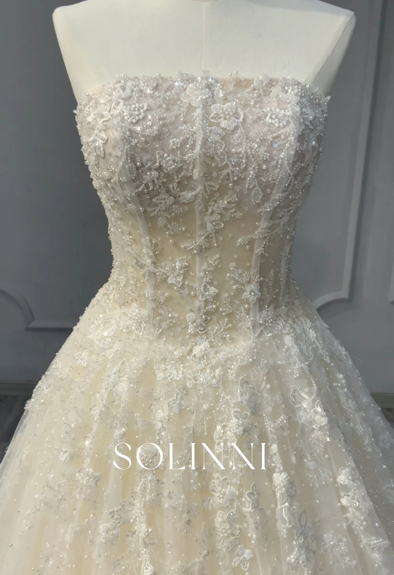 Sparkly Lace Ball Gown Wedding Dress with Beaded Bodice