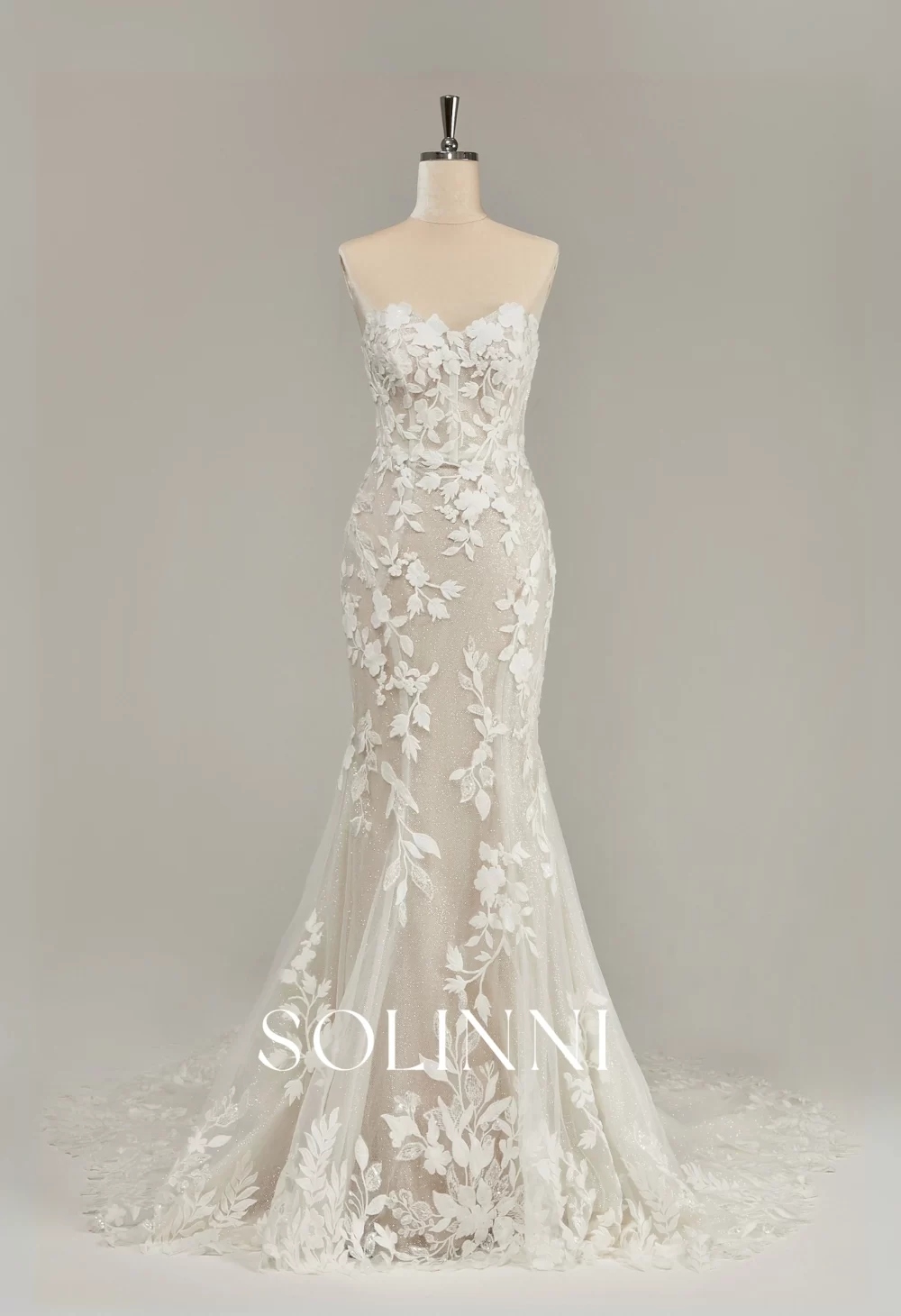 Flora – Botanical Lace Appliqué Mermaid Gown with Cathedral Train
