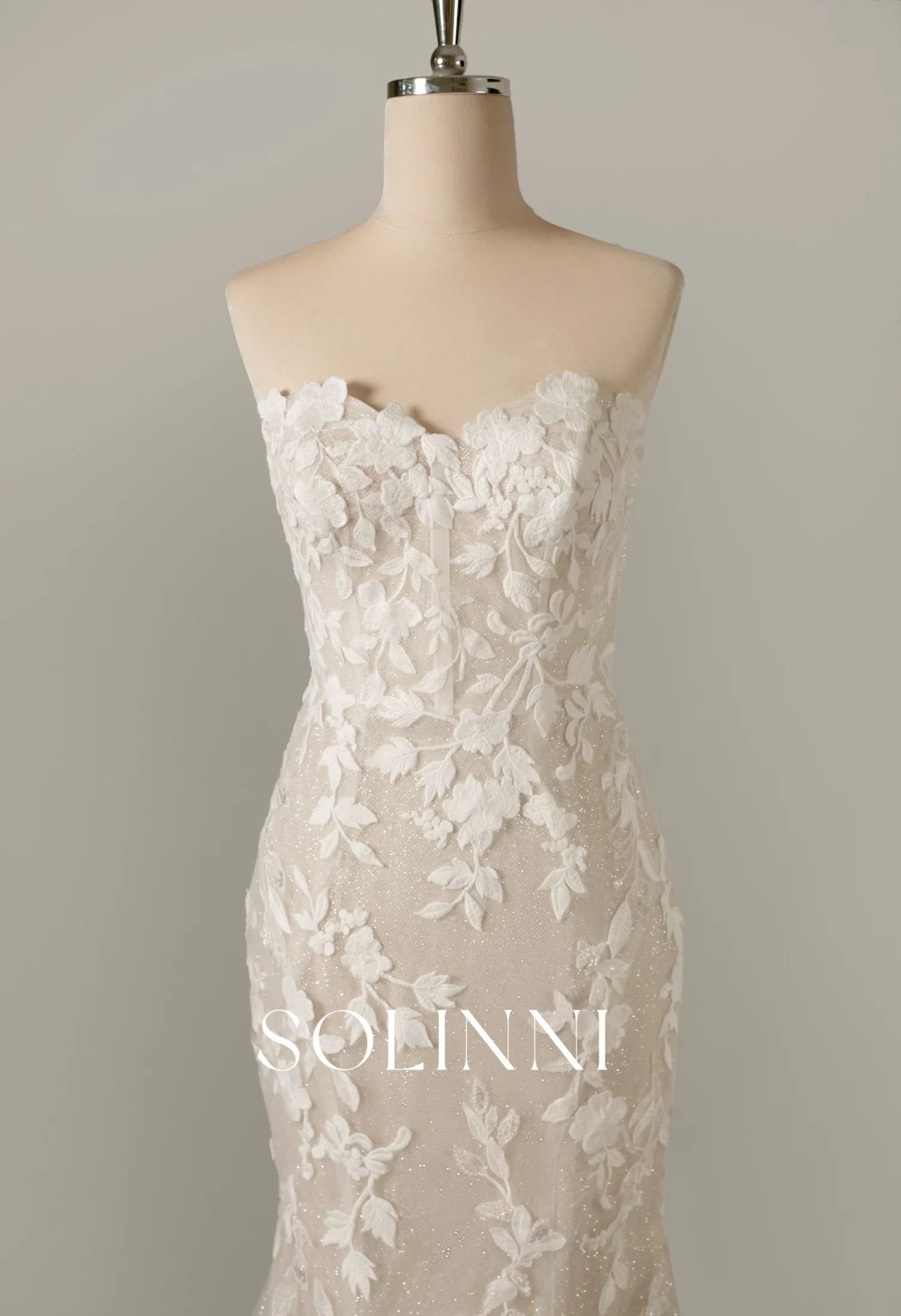 Flora – Botanical Lace Appliqué Mermaid Gown with Cathedral Train