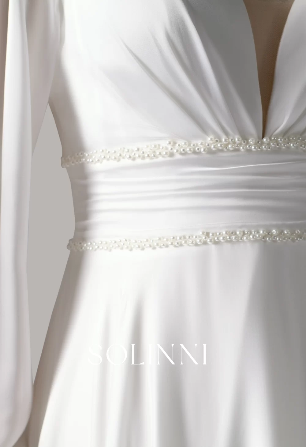SOLINNI-Minimalist Satin Long Sleeves Bridal gown-3043-3