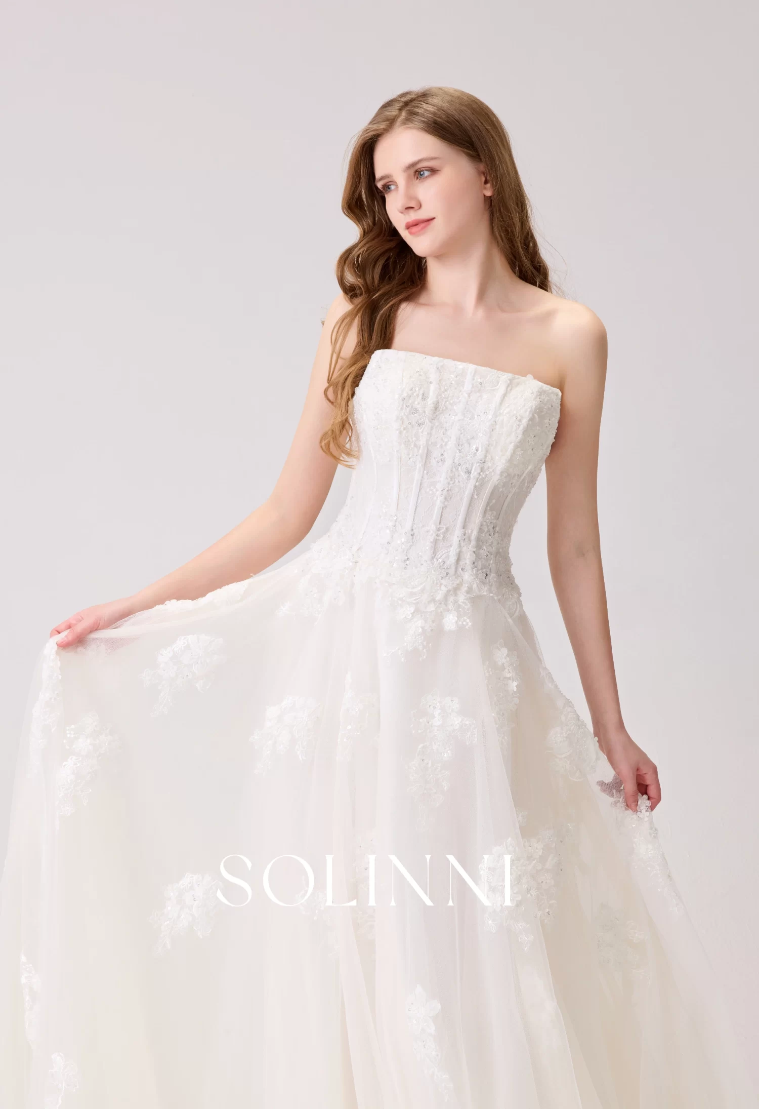 Selene | Cat-Eye Corset A-Line & Sequin Beaded Lace | Solinni Bridal  Wholesale