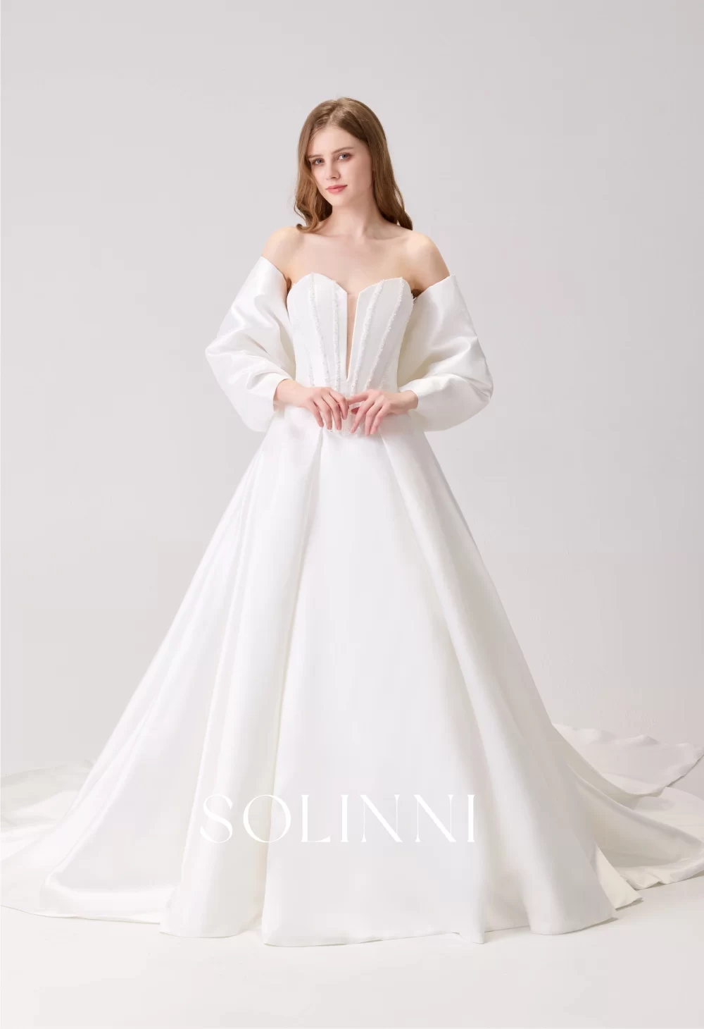 Vera – Modern Structured Corset Mikado Gown & Detachable Bow Train