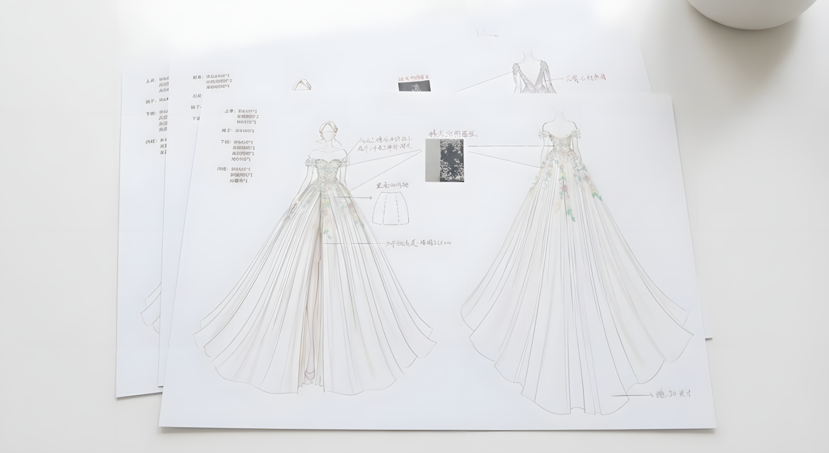 Archived design specifications ensuring permanence for bespoke bridal gown manufacturing