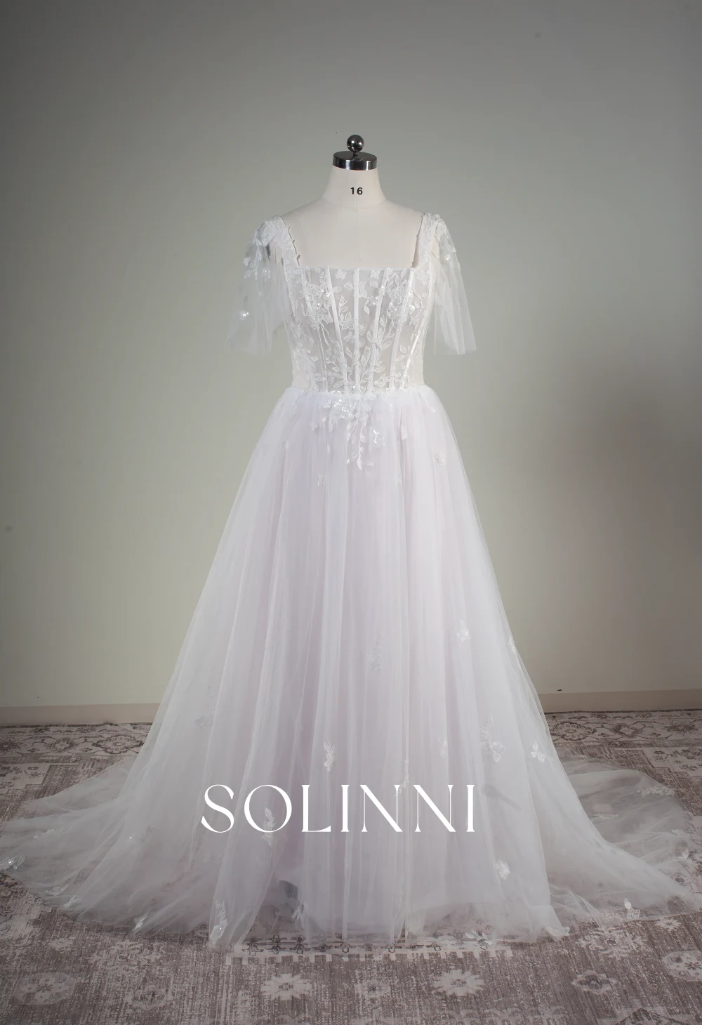 Avine – Floral Sequin Lace Gown with Detachable Tulle Sleeves