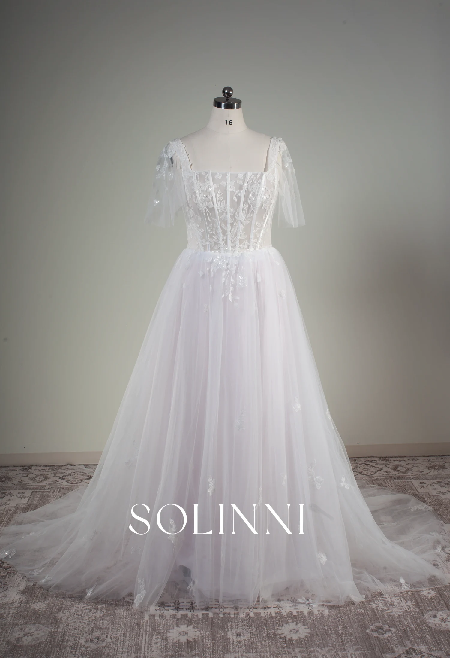 Avine – Floral Sequin Lace Gown with Detachable Tulle Sleeves
