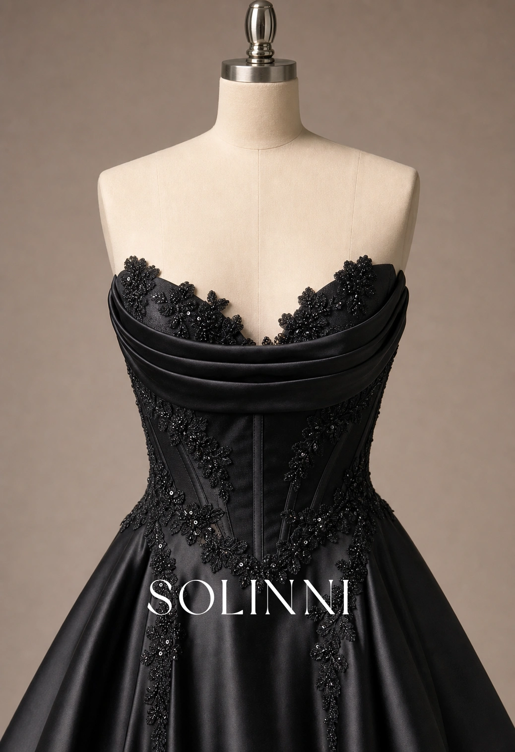 Ravenna - Beaded Lace Corset Matte Satin Ball Gown Wedding Dress