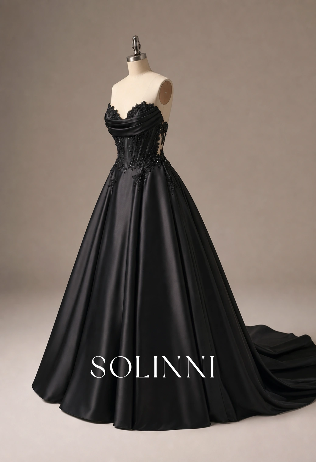 Ravenna - Beaded Lace Corset Matte Satin Ball Gown Wedding Dress