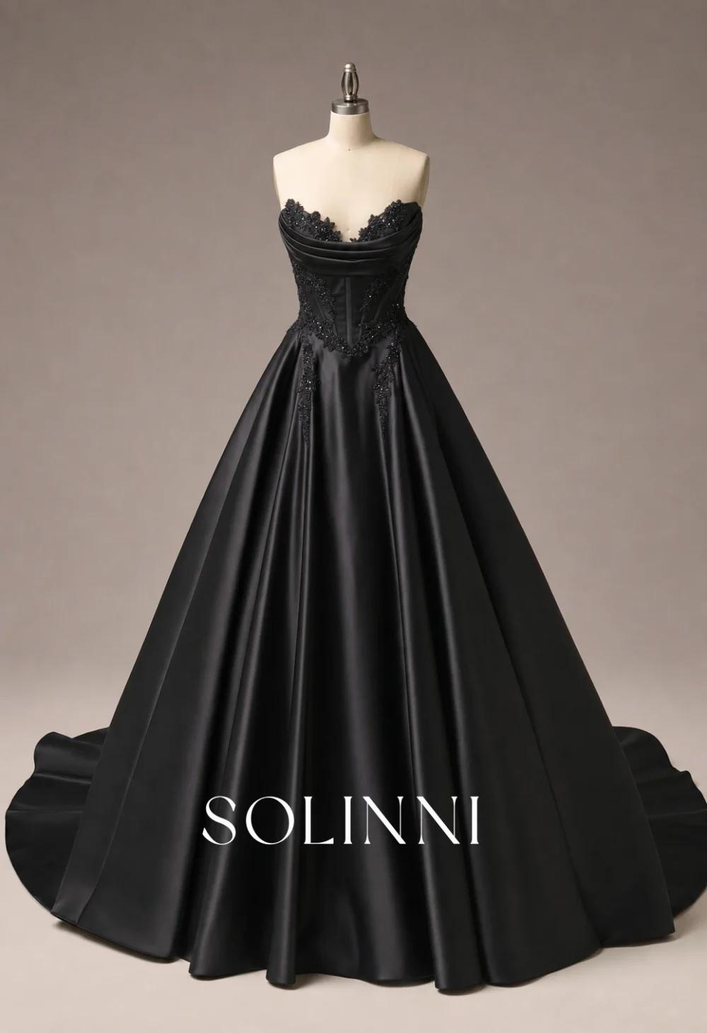 Ravenna - Beaded Lace Corset Matte Satin Ball Gown Wedding Dress