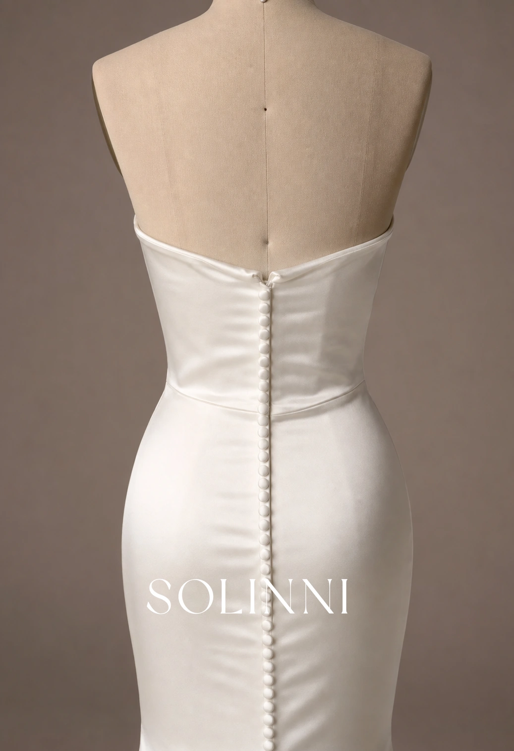 Maren - Cat Eye Minimalist Soft Satin Wedding Dress with Boned Bodice - Solinni Maren - Cat Eye Minimalist Soft Satin Wedding Dress with Boned Bodice