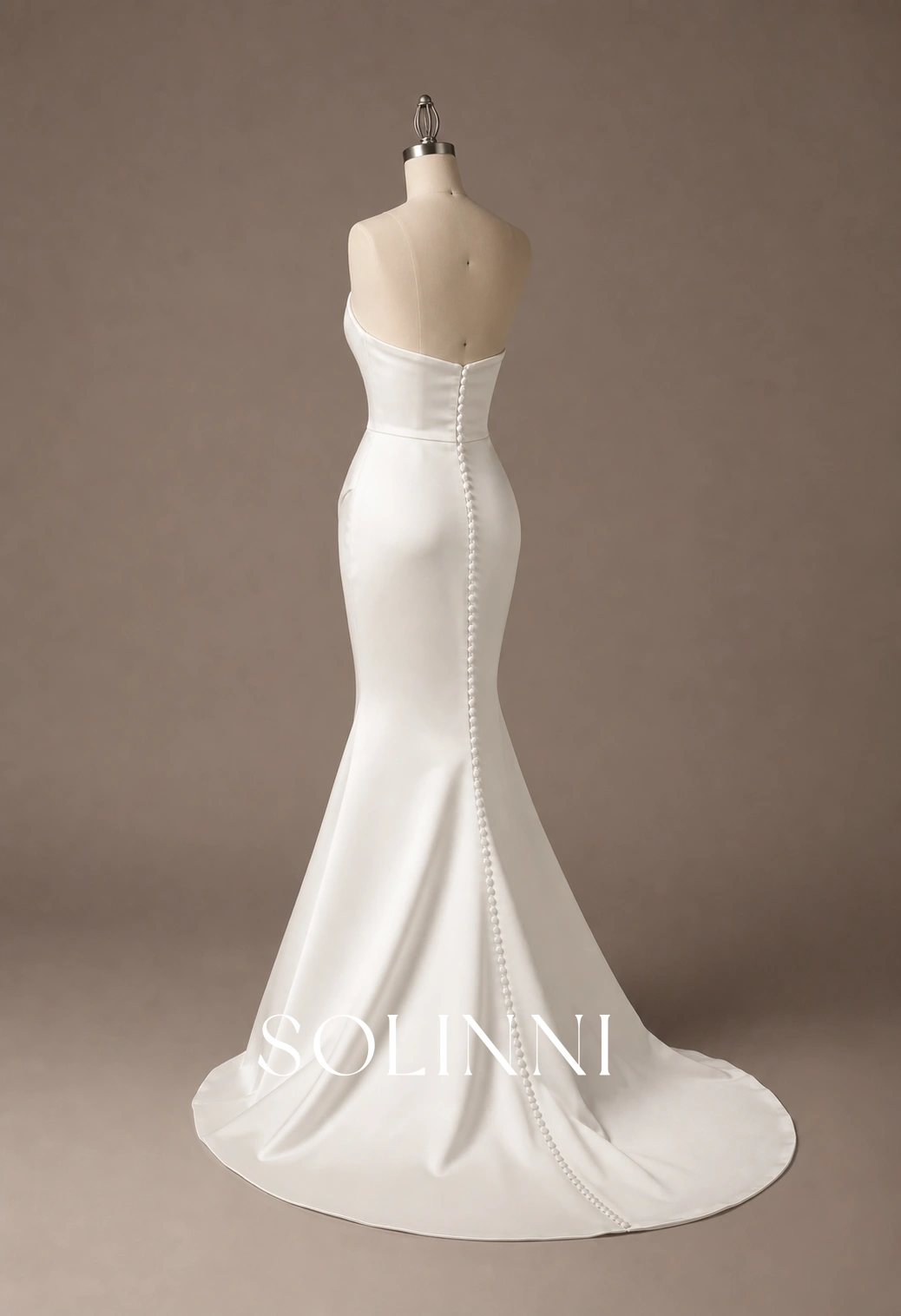 Maren - Cat Eye Minimalist Soft Satin Wedding Dress with Boned Bodice - Solinni Maren - Cat Eye Minimalist Soft Satin Wedding Dress with Boned Bodice