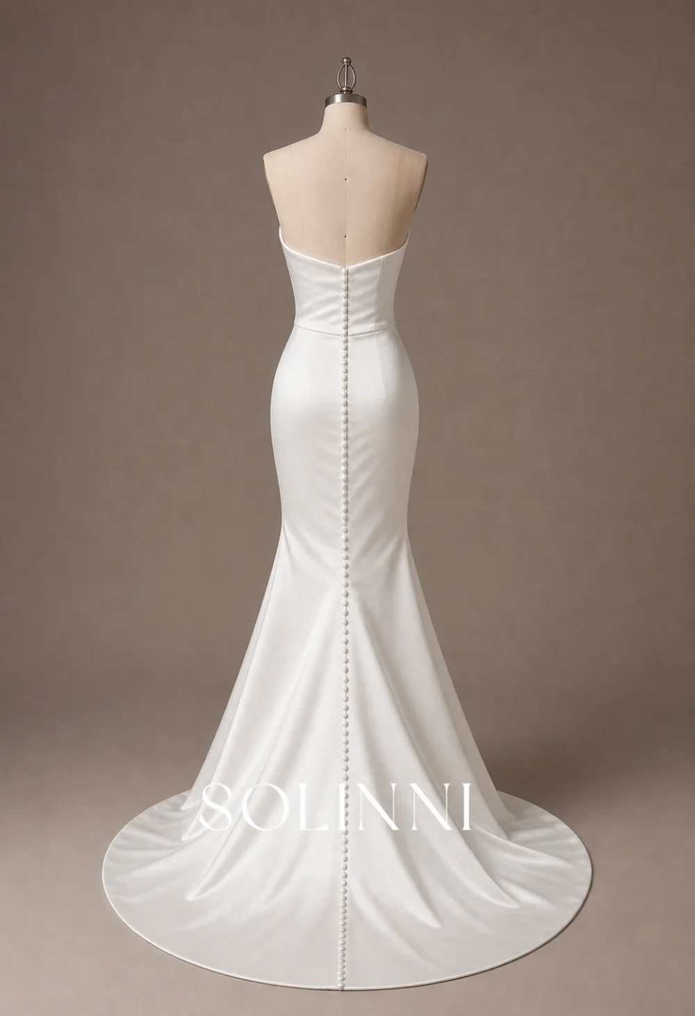 Solinni Style 3057 Maren minimalist draped satin sheath wedding dress with front slit and button back-6